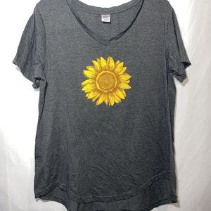 Cherryloom Gray Women’s T-shirt Sunflower Graphic V-neck High Low See Notes 2XL